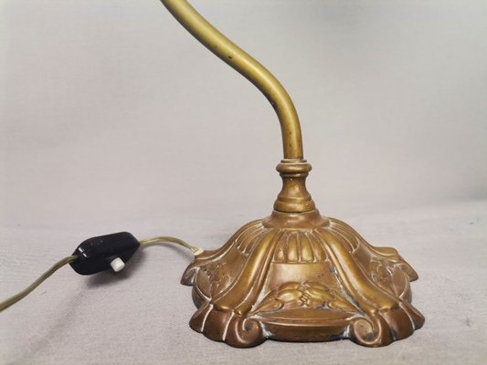 Portuguese Art Nouveau Style Brass Swan Neck Table Lamp with Adjustable Frosted Glass Tulip Shade-SCS-1748754