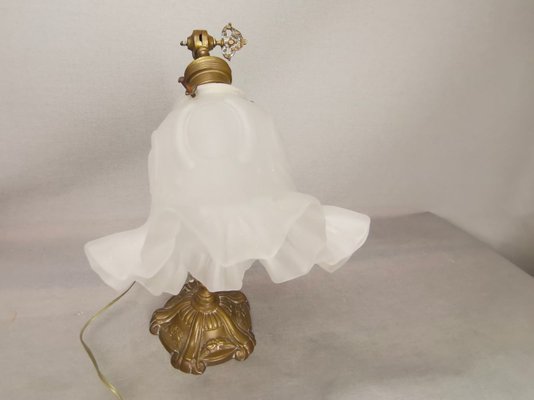 Portuguese Art Nouveau Style Brass Swan Neck Table Lamp with Adjustable Frosted Glass Tulip Shade-SCS-1748754