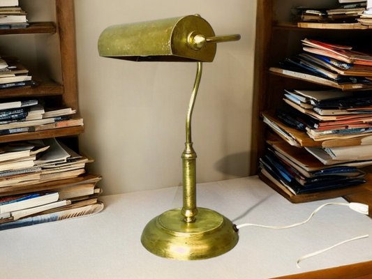 Portuguese Brass Bankers Table Lamp, 1940s-SCS-1803038