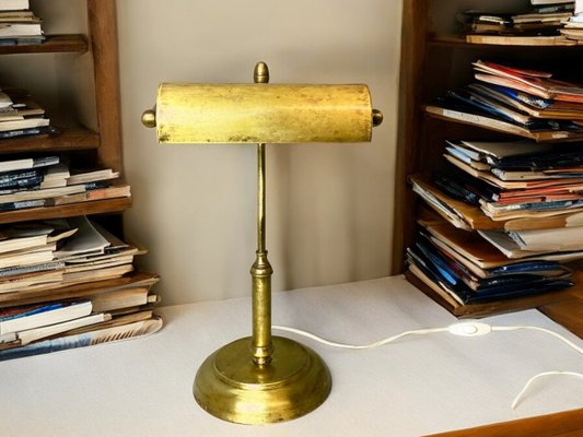 Portuguese Brass Bankers Table Lamp, 1940s-SCS-1803038