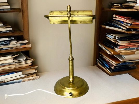 Portuguese Brass Bankers Table Lamp, 1940s-SCS-1803038