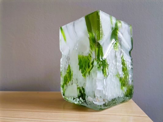 Portuguese Green Spatter Splatter Glass Vase by Marinha Grande, 1970s