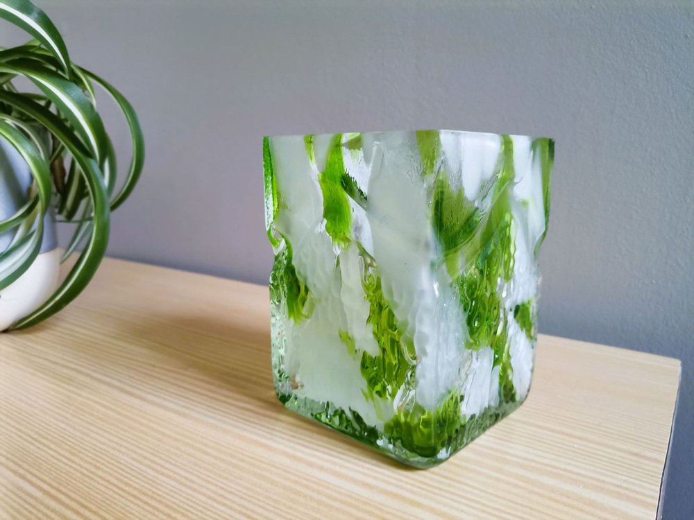 Portuguese Green Spatter Splatter Glass Vase by Marinha Grande, 1970s