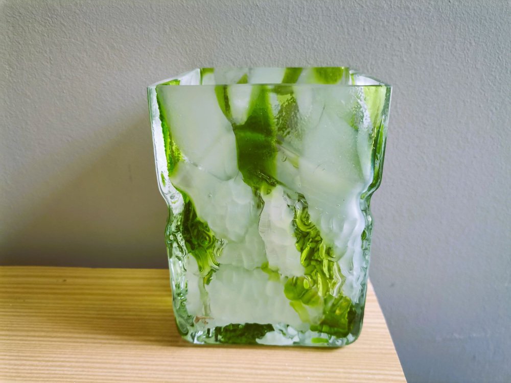 Portuguese Green Spatter Splatter Glass Vase by Marinha Grande, 1970s