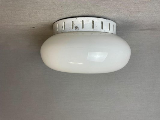 Portuguese Mid-Century Minimalist White Opaline Glass Flush Mount Lamp 1960s-SCS-1807247