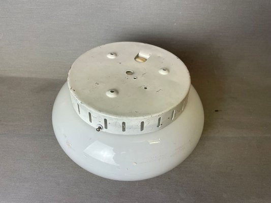 Portuguese Mid-Century Minimalist White Opaline Glass Flush Mount Lamp 1960s-SCS-1807247