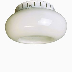 Portuguese Mid-Century Minimalist White Opaline Glass Flush Mount Lamp 1960s-SCS-1807247