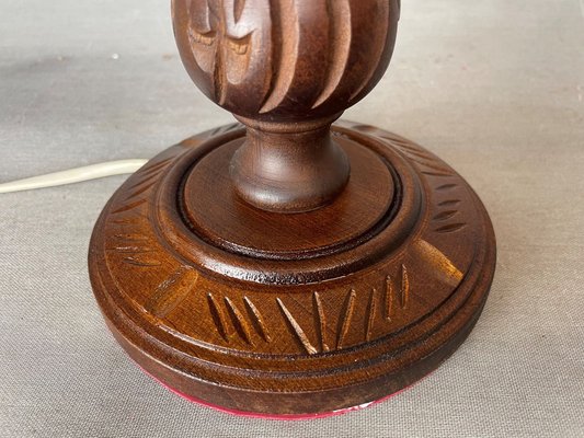 Portuguese Rustic Carved Wood Table Lamp-SCS-1033667