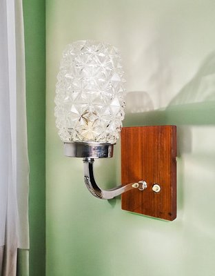 Portuguese Rustic Wood and Glass Sconce, 1950s-SCS-1713170