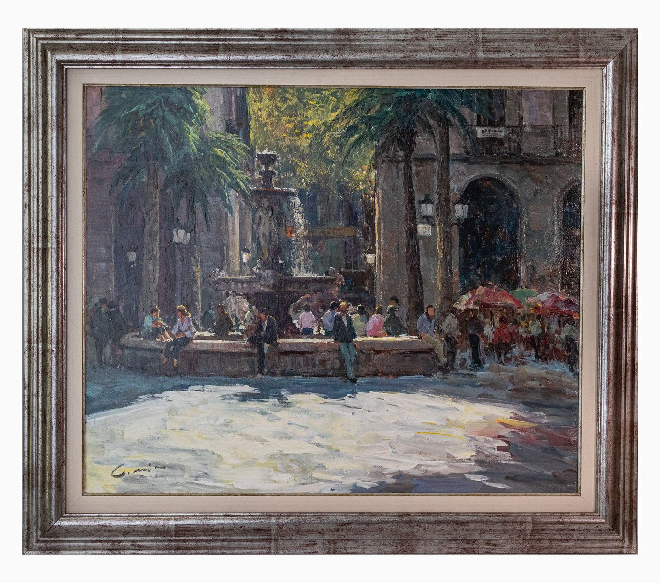 Post-Impressionist Artist, Placa Reial Barcelona, Looking Into the Sunlight, 1970s, Oil on Canvas