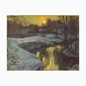 Post Impressionist Sunrise Snowscape, 1998, Oil on Canvas-AOI-1239885