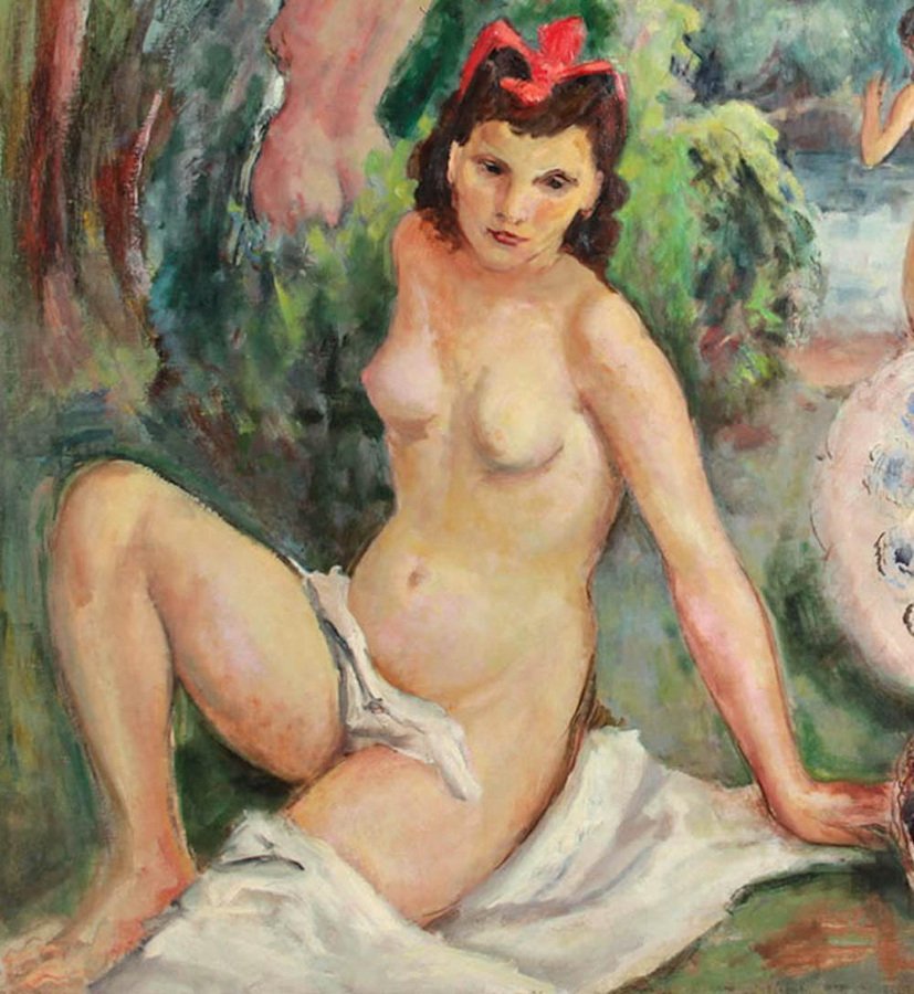 Post- Impressionist Venetian Nude Painting the Bathing Nymphs Signed Seibezzi 1940