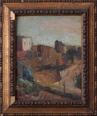 Post-impressionist Village Landscape, 20th-century, Oil on Board, Framed-AOI-1189418