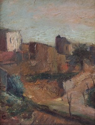 Post-impressionist Village Landscape, 20th-century, Oil on Board, Framed-AOI-1189418