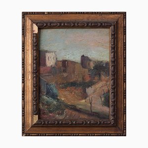 Post-impressionist Village Landscape, 20th-century, Oil on Board, Framed-AOI-1189418