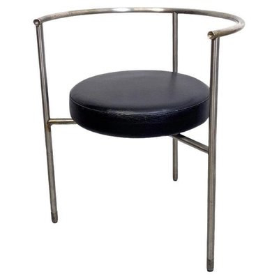 Post Modern Italian Cockpit Shape Leather & Steel Side Chair, 1980s-GDD-1284754