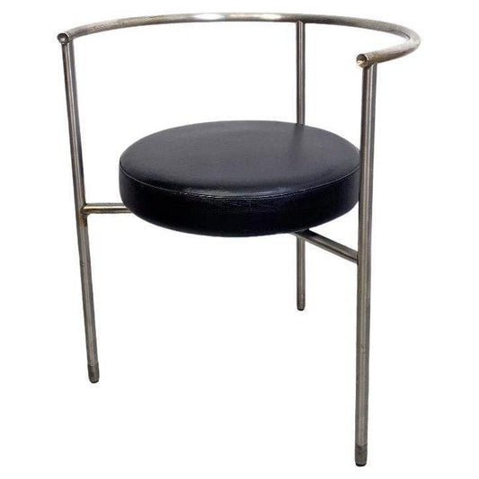 Post Modern Italian Cockpit Shape Leather & Steel Side Chair, 1980s