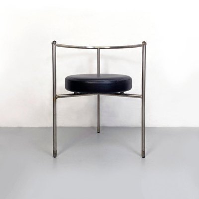 Post Modern Italian Cockpit Shape Leather & Steel Side Chair, 1980s-GDD-1284754