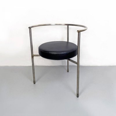 Post Modern Italian Cockpit Shape Leather & Steel Side Chair, 1980s-GDD-1284754