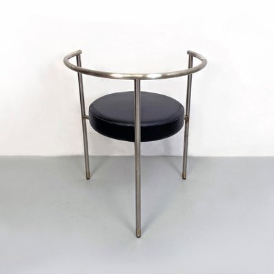 Post Modern Italian Cockpit Shape Leather & Steel Side Chair, 1980s-GDD-1284754