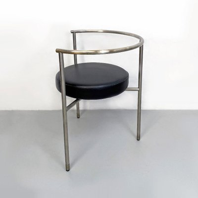 Post Modern Italian Cockpit Shape Leather & Steel Side Chair, 1980s-GDD-1284754