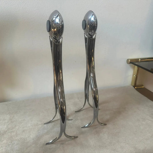 Post-Modern Italian Silver Plated Salt and Pepper Dispensers by Mesa, 1970s, Set of 2