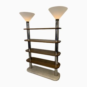 Post Modern Italian Travertine, Wood and Polished Stainless Steel Bookcase-IEI-1153861