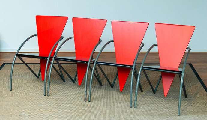 Post Modern Red and Black Dining Chairs by Klaus Wettergren, 1980s, Set of 4-JE-1332121