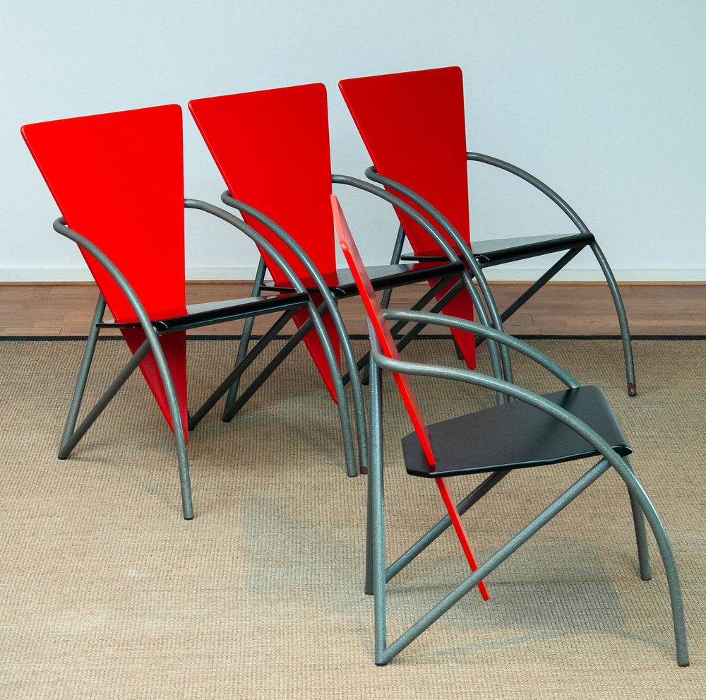 Post Modern Red and Black Dining Chairs by Klaus Wettergren, 1980s, Set of 4