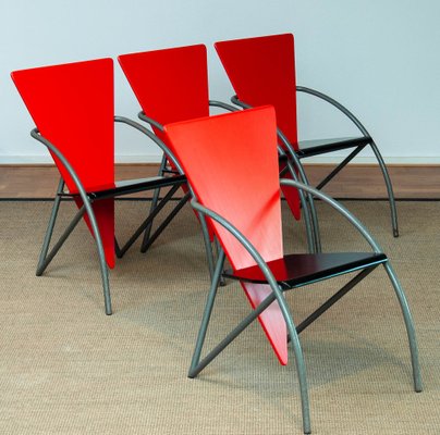 Post Modern Red and Black Dining Chairs by Klaus Wettergren, 1980s, Set of 4-JE-1332121