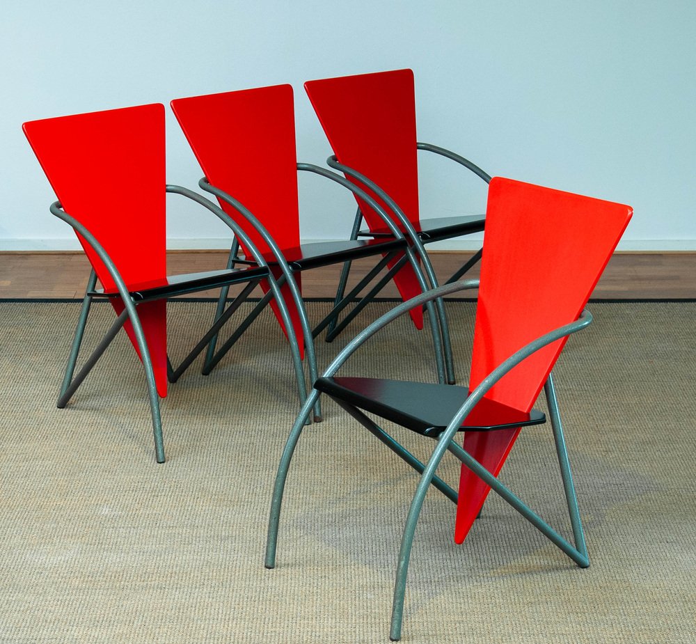 Post Modern Red and Black Dining Chairs by Klaus Wettergren, 1980s, Set of 4