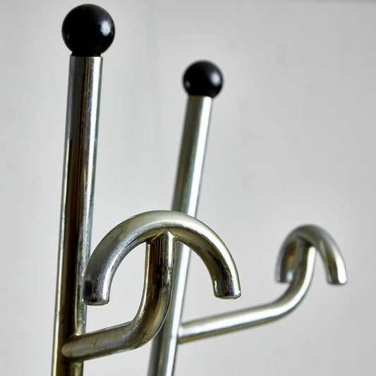 Postmodern 4-Arm Coat Rack with Umbrella Holder and Black Vinyl Spheres, 1980s