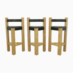 Postmodern Bar Stools in Leather, 1990s, Set of 3-RZV-1785486