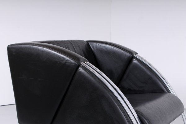 Postmodern Black and Chrome Leather Easy Chair by Young, 1980s-XT-1370747