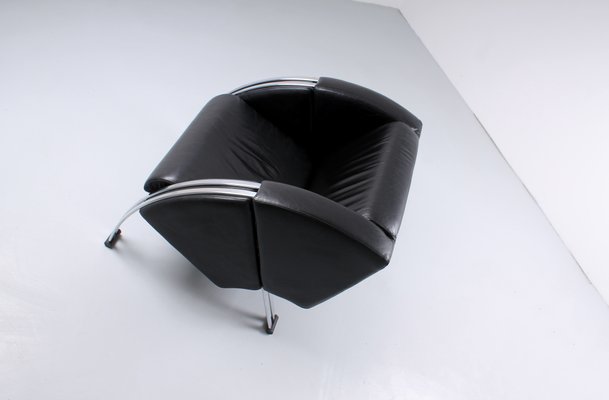 Postmodern Black and Chrome Leather Easy Chair by Young, 1980s-XT-1370747