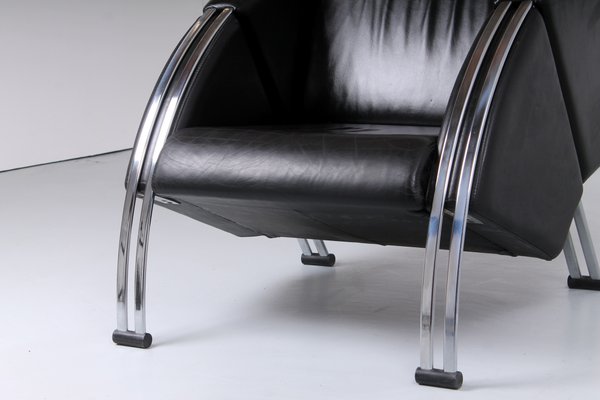 Postmodern Black and Chrome Leather Easy Chair by Young, 1980s-XT-1370747