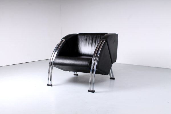 Postmodern Black and Chrome Leather Easy Chair by Young, 1980s-XT-1370747