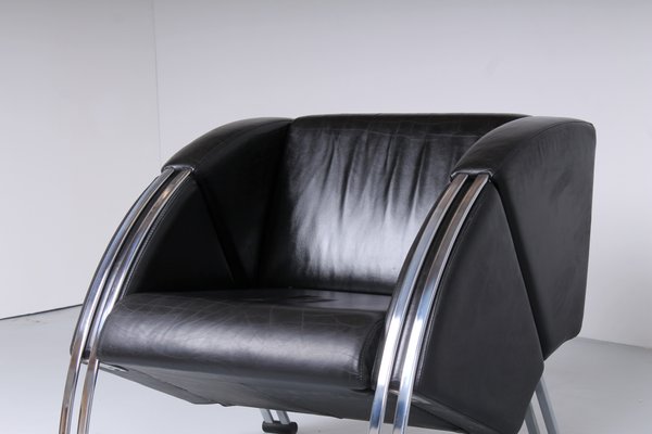 Postmodern Black and Chrome Leather Easy Chair by Young, 1980s-XT-1370747