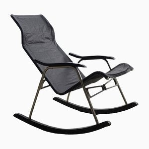 Postmodern Black Leather Rocking Chair by Takeshi Nii, 1950s-ZAA-1343577