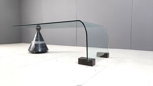 Postmodern Black Marble and Glass Coffee Table, 1980s