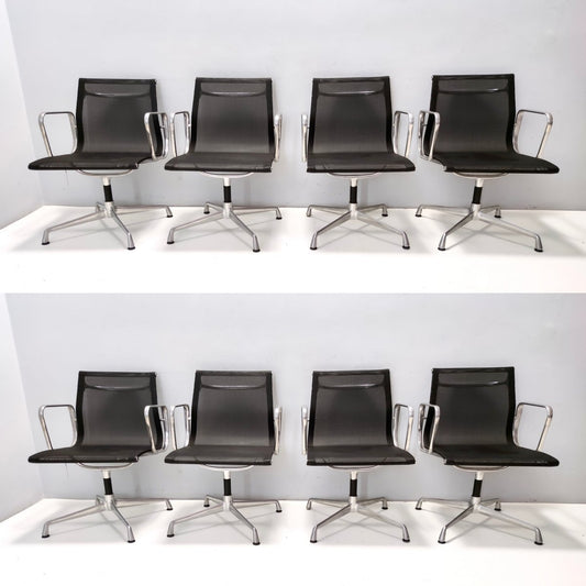 Postmodern Black Nylon and Aluminum Swivel Desk Chairs by Charles and Ray Eames for Herman Miller, Italy, 1980s, Set of 8