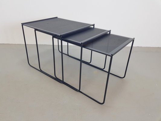 Postmodern Black Perforated Metal Nesting Tables, 1980s, Set of 3-AXJ-1723157