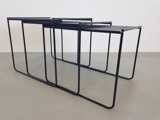 Postmodern Black Perforated Metal Nesting Tables, 1980s, Set of 3-AXJ-1723157