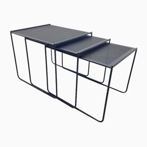 Postmodern Black Perforated Metal Nesting Tables, 1980s, Set of 3-AXJ-1723157