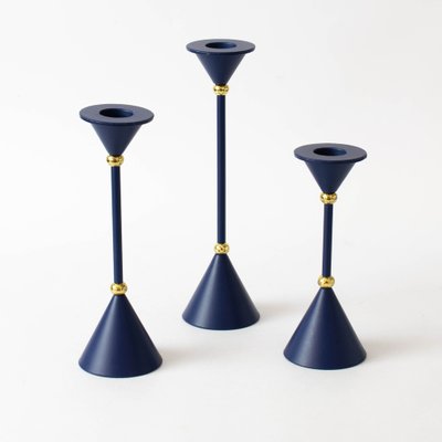 Postmodern Blue Candleholders, 1980s, Set of 3-IXK-1409624