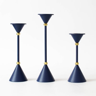 Postmodern Blue Candleholders, 1980s, Set of 3-IXK-1409624