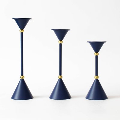 Postmodern Blue Candleholders, 1980s, Set of 3-IXK-1409624