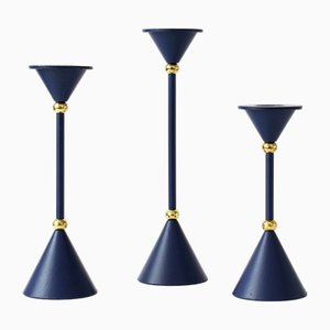 Postmodern Blue Candleholders, 1980s, Set of 3-IXK-1409624