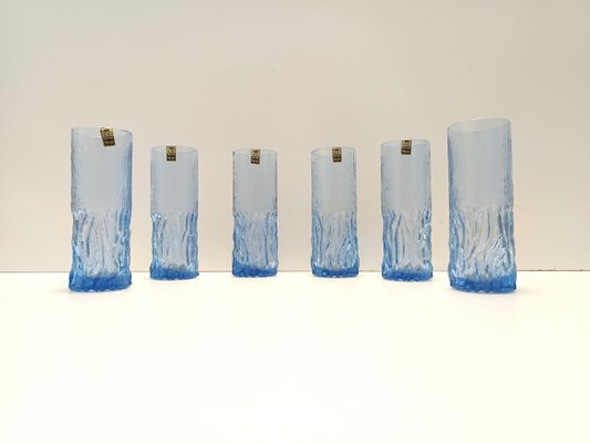 Postmodern Blue Crystal Handmade Drinking Glasses, 1970s, Set of 6-JPQ-2033857