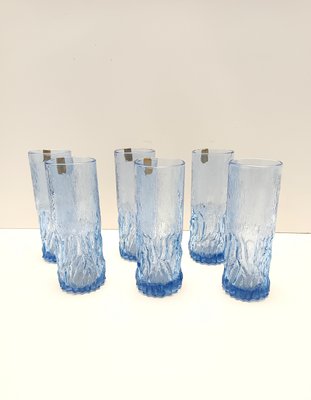 Postmodern Blue Crystal Handmade Drinking Glasses, 1970s, Set of 6-JPQ-2033857